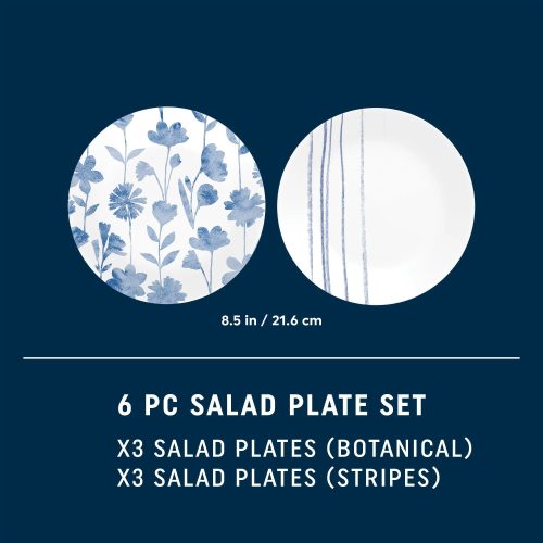 CO 1149405 BotanicalStripes 6p Lunch Plate Mix Set ATF Square Tile5